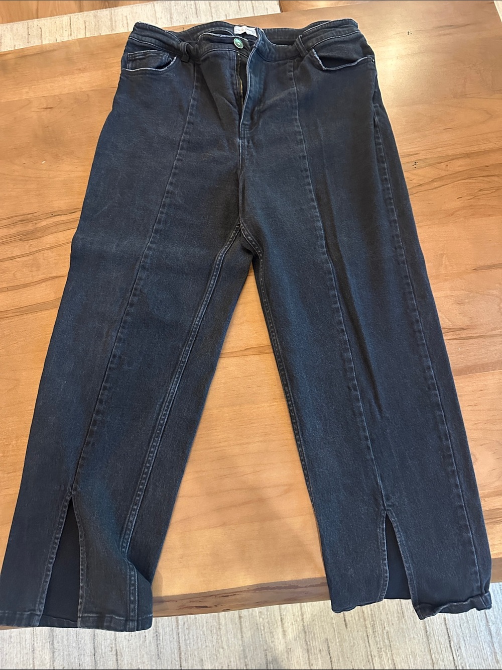 Eloquii Black Straight-Leg Jeans with Front Seam and Ankle Slits